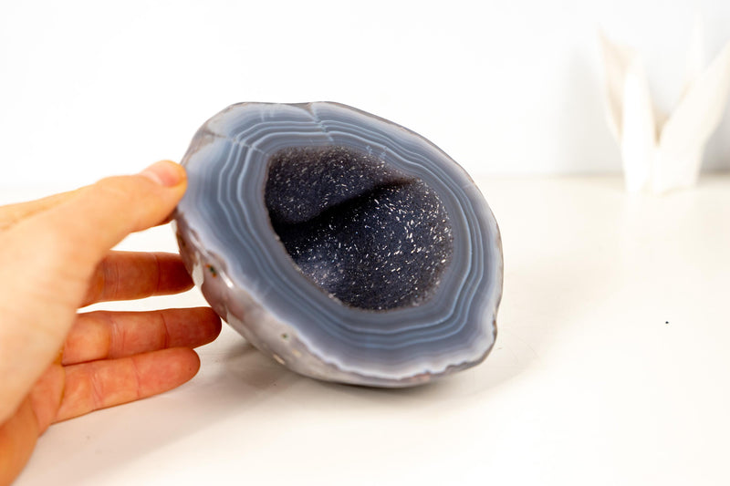 Small Agate Geode with World - Class Blue Banded Agate and Blue Galaxy Druzy, Ethically Sourced - 1.8 Kg - 4.0 lb - E2D Crystals & Minerals