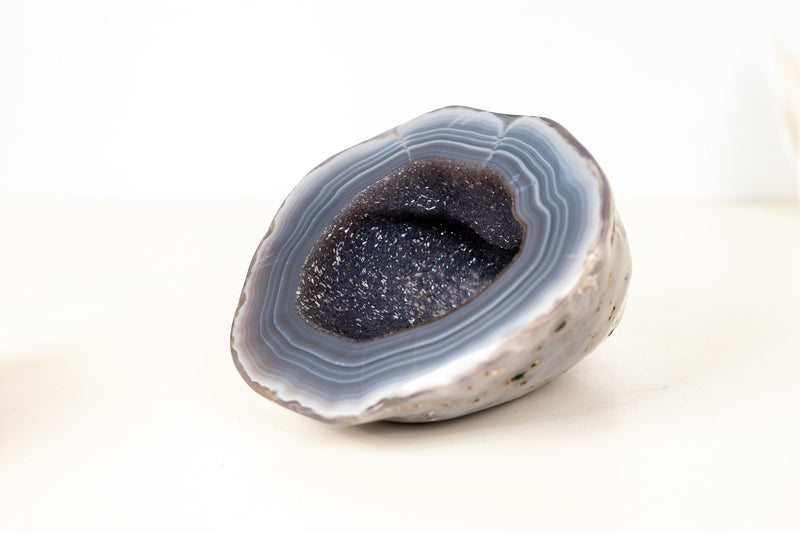 Small Agate Geode with World - Class Blue Banded Agate and Blue Galaxy Druzy, Ethically Sourced - 1.8 Kg - 4.0 lb - E2D Crystals & Minerals