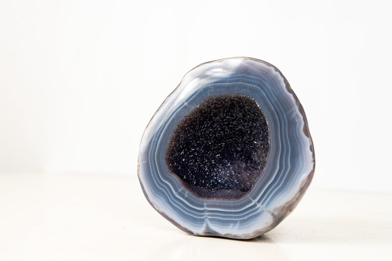 Small Agate Geode with World - Class Blue Banded Agate and Blue Galaxy Druzy, Ethically Sourced - 1.8 Kg - 4.0 lb - E2D Crystals & Minerals