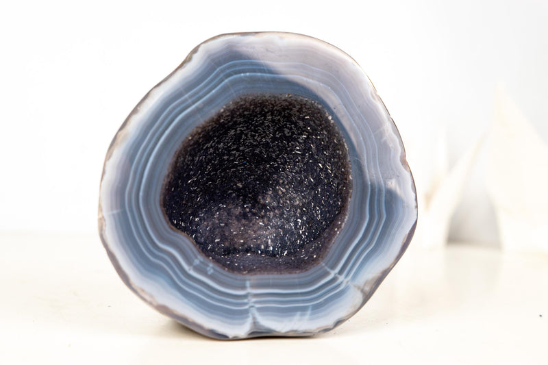Small Agate Geode with World - Class Blue Banded Agate and Blue Galaxy Druzy, Ethically Sourced - 1.8 Kg - 4.0 lb - E2D Crystals & Minerals