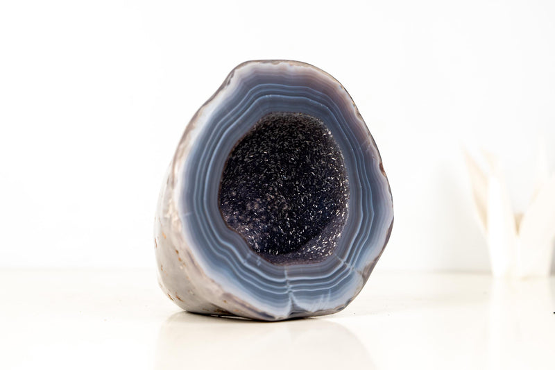 Small Agate Geode with World - Class Blue Banded Agate and Blue Galaxy Druzy, Ethically Sourced - 1.8 Kg - 4.0 lb - E2D Crystals & Minerals