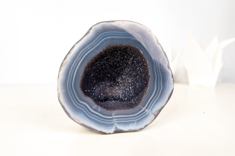 Small Agate Geode with World - Class Blue Banded Agate and Blue Galaxy Druzy, Ethically Sourced - 1.8 Kg - 4.0 lb - E2D Crystals & Minerals
