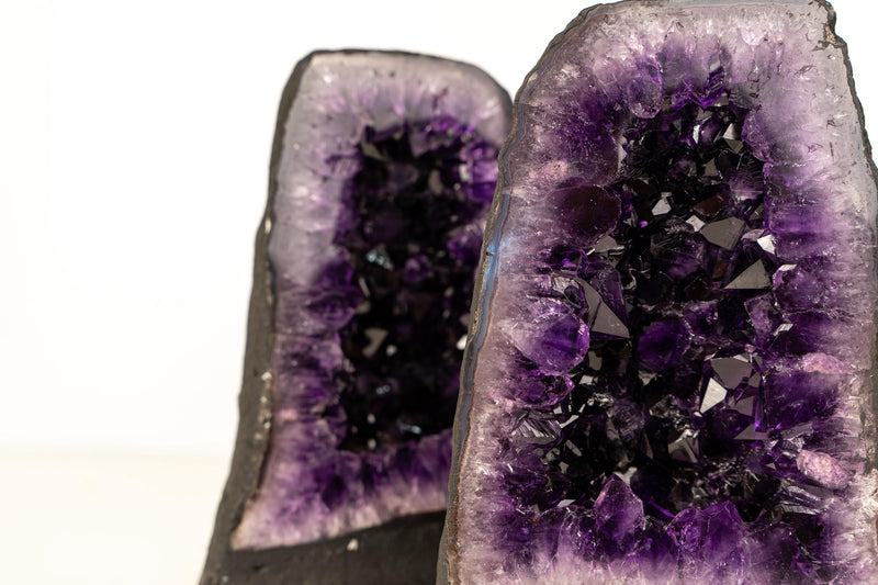 Bookmatching Pair of AAA - Grade Amethyst Geodes with Deep Purple Druzy Crystals – Natural Small Amethyst, 8.9 Kg - 19.5 lb - E2D Crystals & Minerals
