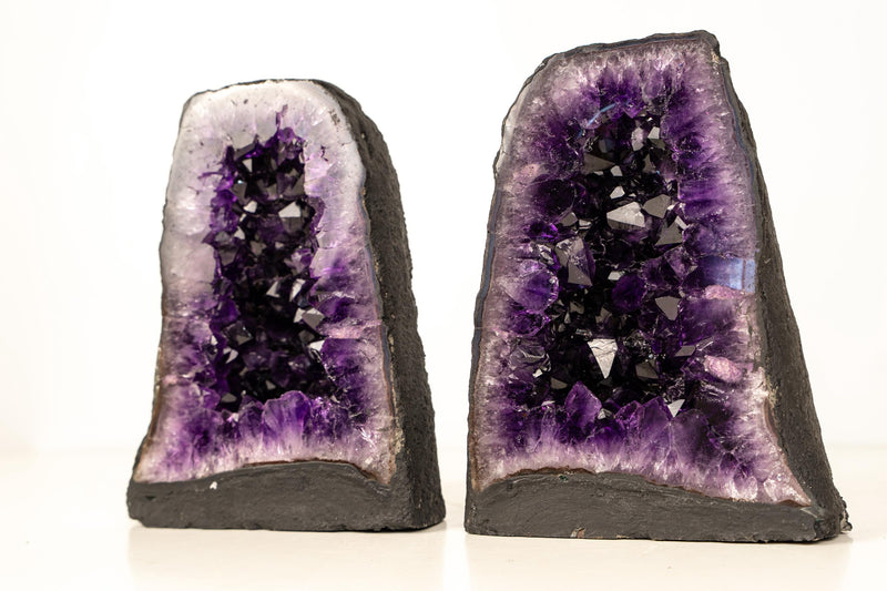 Bookmatching Pair of AAA - Grade Amethyst Geodes with Deep Purple Druzy Crystals – Natural Small Amethyst, 8.9 Kg - 19.5 lb - E2D Crystals & Minerals