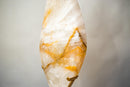 X - Large 5.2 Ft White Quartz Flame with Golden Hematite Lines – Hand - Carved Crystal Sculpture - E2D Crystals & Minerals