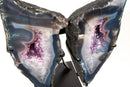 Natural Agate Butterfly Geode Wings – Blue and White Banded Agate with Druzy and Amethyst Crystals - 16.5 In - 26 Lb - E2D Crystals & Minerals