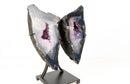 Natural Agate Butterfly Geode Wings – Blue and White Banded Agate with Druzy and Amethyst Crystals - 16.5 In - 26 Lb - E2D Crystals & Minerals