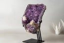 Brazilian Amethyst Cluster with Rare Cubic Calcite, Flower Stalactites & Goethite – 9.5 lb / 4.3 kg Crystal Display on Stand - E2D Crystals & Minerals