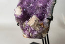 Brazilian Amethyst Cluster with Rare Cubic Calcite, Flower Stalactites & Goethite – 9.5 lb / 4.3 kg Crystal Display on Stand - E2D Crystals & Minerals