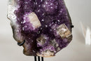 Brazilian Amethyst Cluster with Rare Cubic Calcite, Flower Stalactites & Goethite – 9.5 lb / 4.3 kg Crystal Display on Stand - E2D Crystals & Minerals