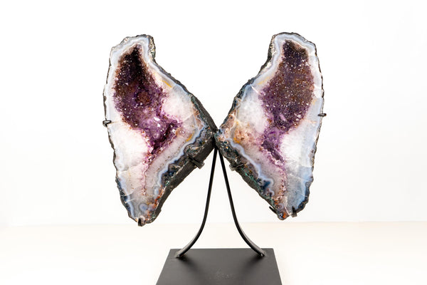 Natural Agate with Amethyst Butterfly Geode Wings – Gorgeous Lavender Amethyst with Golden Goethite Inclusions - 33.5 lb - E2D Crystals & Minerals