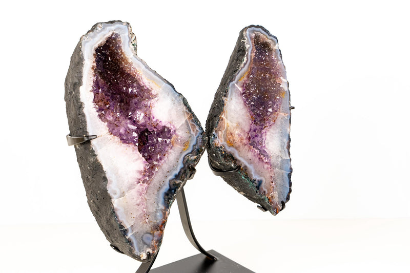 Natural Agate with Amethyst Butterfly Geode Wings – Gorgeous Lavender Amethyst with Golden Goethite Inclusions - 33.5 lb - E2D Crystals & Minerals