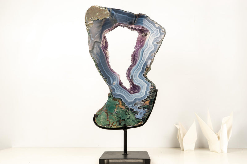 World - Class Landscape Agate Portal with Moss and Blue Lace Agate with Purple Amethyst - 23 In. - E2D Crystals & Minerals