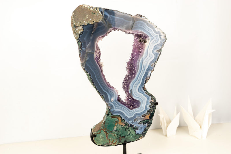 World - Class Landscape Agate Portal with Moss and Blue Lace Agate with Purple Amethyst - 23 In. - E2D Crystals & Minerals