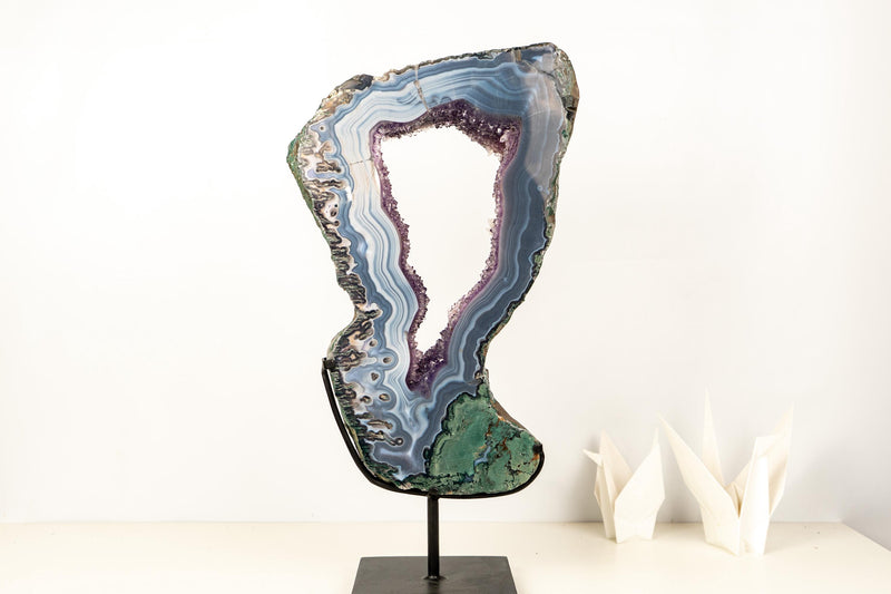 World - Class Landscape Agate Portal with Moss and Blue Lace Agate with Purple Amethyst - 23 In. - E2D Crystals & Minerals