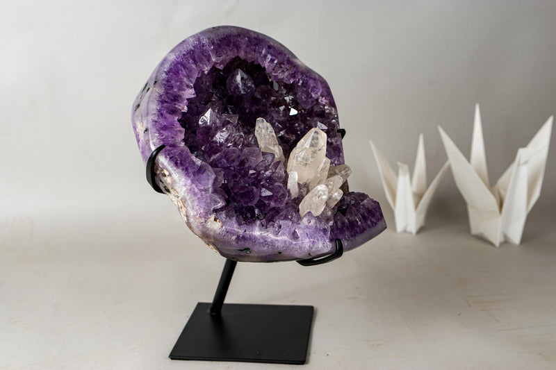 Deep Purple Amethyst Geode with Crystallized Calcite Flower – Gallery Display Specimen – 20.3 lb / 9.2 kg - E2D Crystals & Minerals