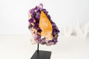 Rare Golden Yellow Calcite Specimen on Deep Purple Amethyst Cluster – Collector's Gemmy Golden Calcite - 4.0 Kg - 8.7 lb - E2D Crystals & Minerals