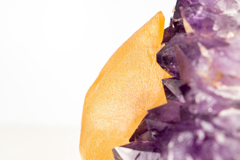 Rare Golden Yellow Calcite Specimen on Deep Purple Amethyst Cluster – Collector's Gemmy Golden Calcite - 4.0 Kg - 8.7 lb - E2D Crystals & Minerals