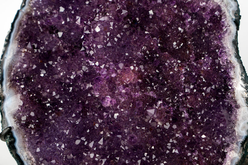 All - Natural Amethyst Geode Cluster – 18” Large Crystal with Galaxy Druzy, Calcite Inclusion & Polished Agate Edge - E2D Crystals & Minerals