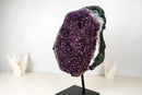 All - Natural Amethyst Geode Cluster – 18” Large Crystal with Galaxy Druzy, Calcite Inclusion & Polished Agate Edge - E2D Crystals & Minerals