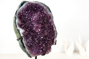 All - Natural Amethyst Geode Cluster – 18” Large Crystal with Galaxy Druzy, Calcite Inclusion & Polished Agate Edge - E2D Crystals & Minerals
