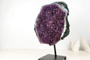 All - Natural Amethyst Geode Cluster – 18” Large Crystal with Galaxy Druzy, Calcite Inclusion & Polished Agate Edge - E2D Crystals & Minerals