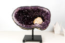 Spectacular Large Amethyst Geode Cave with Deep Purple Druzy and XL Calcite Crystal Inclusion – Statement Geode from Brazil 9.4 Kg 21 lb - E2D Crystals & Minerals