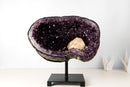 Spectacular Large Amethyst Geode Cave with Deep Purple Druzy and XL Calcite Crystal Inclusion – Statement Geode from Brazil 9.4 Kg 21 lb - E2D Crystals & Minerals
