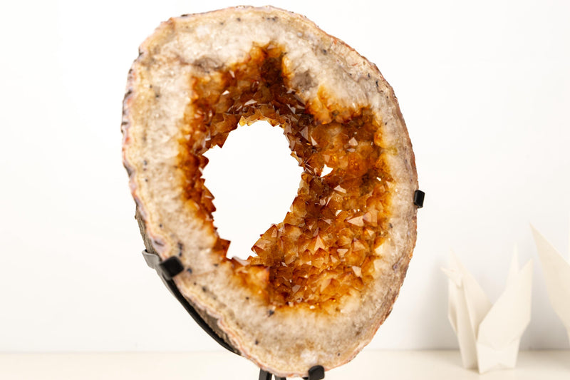 Natural Citrine Geode Portal with Flower Stalactites – High - Grade Orange Citrine on Custom Stand - 7.3 Kg - 16.1 lb - E2D Crystals & Minerals
