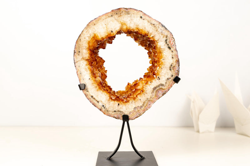 Natural Citrine Geode Portal – High - Grade Golden - Orange Citrine on Custom Stand - 7.3 Kg - 16.1 lb - E2D Crystals & Minerals