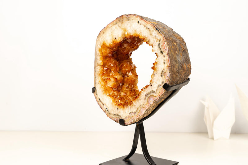 Natural Citrine Geode Portal – High - Grade Golden - Orange Citrine on Custom Stand - 7.3 Kg - 16.1 lb - E2D Crystals & Minerals