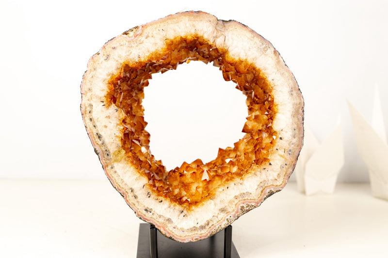Natural Citrine Geode Portal with Flower Rosettes – High - Grade Orange Citrine on Custom Stand - 7.9 Kg - 17.4 lb - E2D Crystals & Minerals