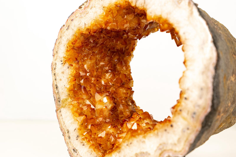 Natural Citrine Geode Portal with Flower Rosettes – High - Grade Orange Citrine on Custom Stand - 7.9 Kg - 17.4 lb - E2D Crystals & Minerals