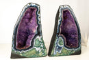 Collector - Grade Pair of Rare Lace Agate Cathedral Geodes with Violet Amethyst Druzy and Scenic Agate Drawings - 20 In. 49 Lb. - E2D Crystals & Minerals