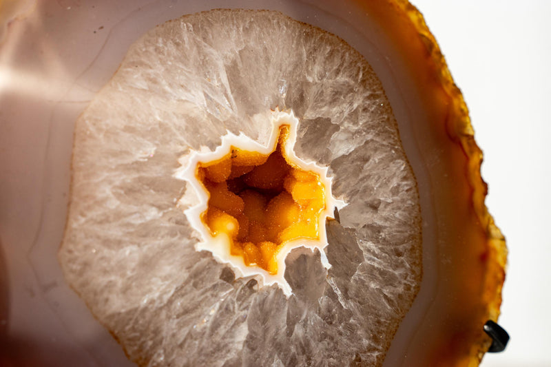 Rare Yellow Lace Agate Geode with Golden Galaxy Druzy – 100% Natural Collector’s Specimen from Brazil - 6.5 Lb. - E2D Crystals & Minerals