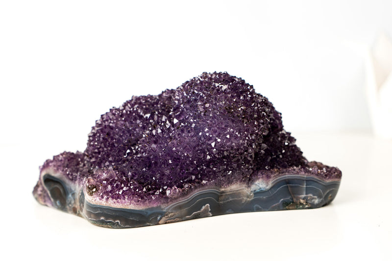 Sparkling Deep Purple Amethyst Flower Cluster on Blue Agate Matrix – Natural Sparkly Crystal Rosette – 15 Lb, 12 In. - E2D Crystals & Minerals