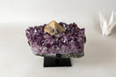Rare Cubic Calcite with Green Sugar Druzy (Celadonite) on Amethyst Cluster (20 lb) – Large Cabinet Specimen - E2D Crystals & Minerals