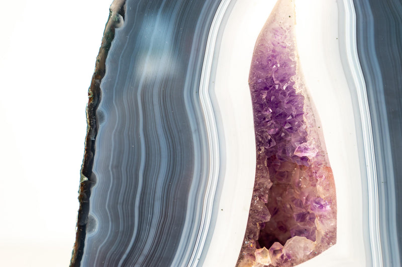 Gallery - Grade Blue & White Lace Agate Geode with Amethyst Druzy – All - Natural, Intact Agate Crystal Specimen (5.6 kg / 12.2 lb) - E2D Crystals & Minerals