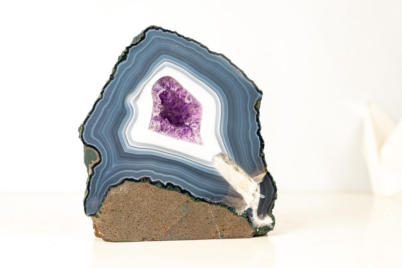 Superb Blue Lace Agate and Amethyst Geode – Intact Formation with Well - Defined Bands, Collection - Grade (8.2 lb.) - E2D Crystals & Minerals
