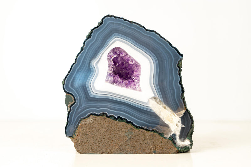 Superb Blue Lace Agate and Amethyst Geode – Intact Formation with Well - Defined Bands, Collection - Grade (8.2 lb.) - E2D Crystals & Minerals