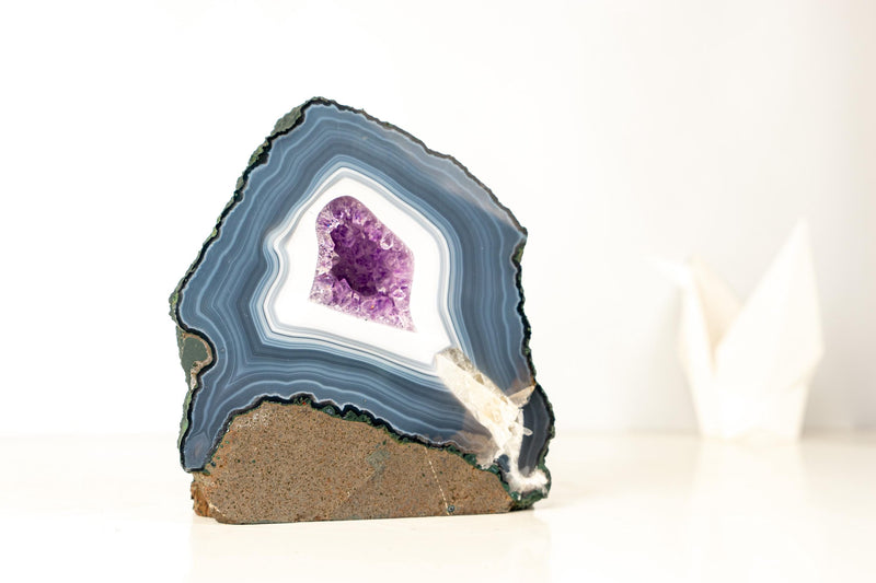 Superb Blue Lace Agate and Amethyst Geode – Intact Formation with Well - Defined Bands, Collection - Grade (8.2 lb.) - E2D Crystals & Minerals