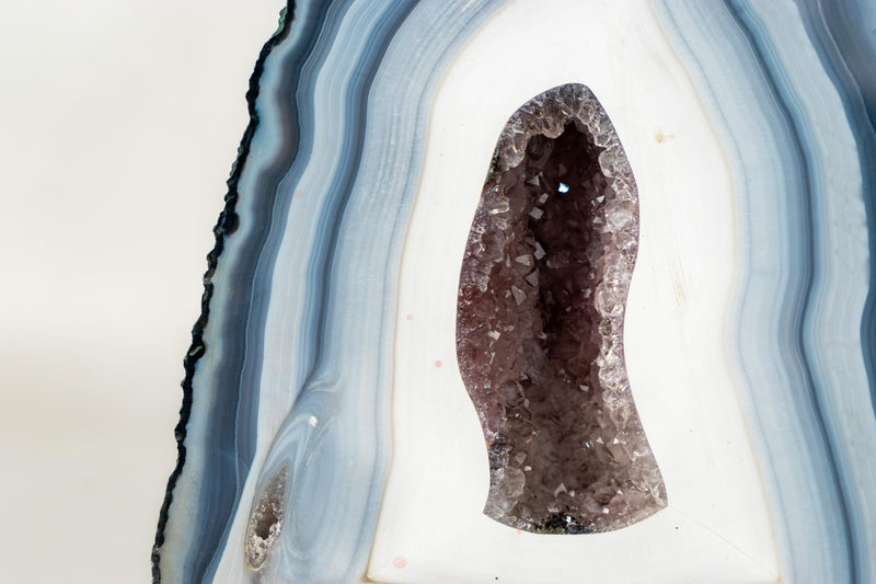 The Chapel: Intact Blue Lace Agate Geode with Deep Purple Amethyst Druzy – All - Natural Collector’s Crystal (5.6 kg / 12.2 lb) - E2D Crystals & Minerals