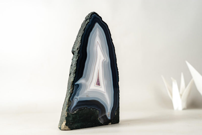 Natural Blue and White Lace Agate Cathedral, AKA Blue and White Banded Agate with Artistic Flame - Like Swirl Drawings - 8 lb. - E2D Crystals & Minerals