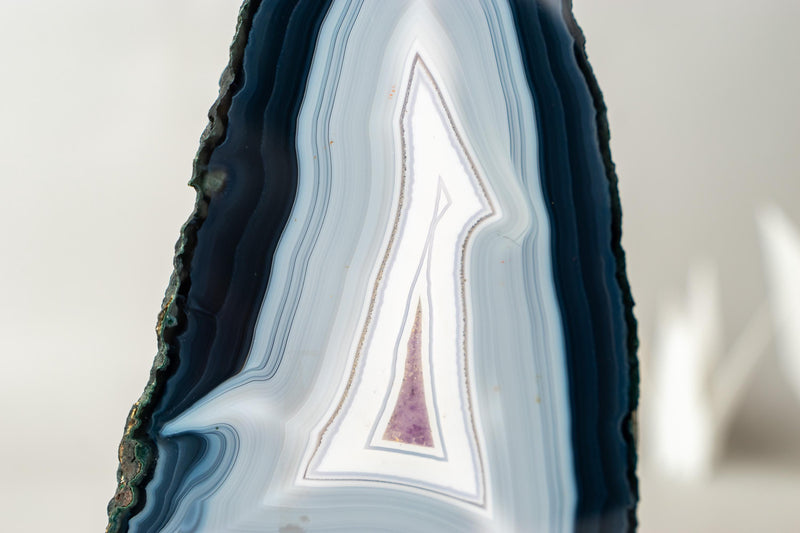 Natural Blue and White Lace Agate Cathedral, AKA Blue and White Banded Agate with Artistic Flame - Like Swirl Drawings - 8 lb. - E2D Crystals & Minerals