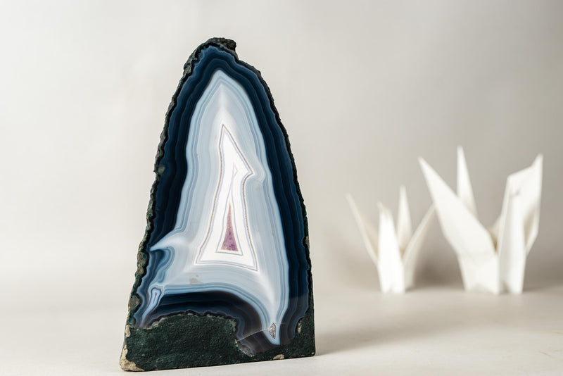 Natural Blue and White Lace Agate Cathedral, AKA Blue and White Banded Agate with Artistic Flame - Like Swirl Drawings - 8 lb. - E2D Crystals & Minerals