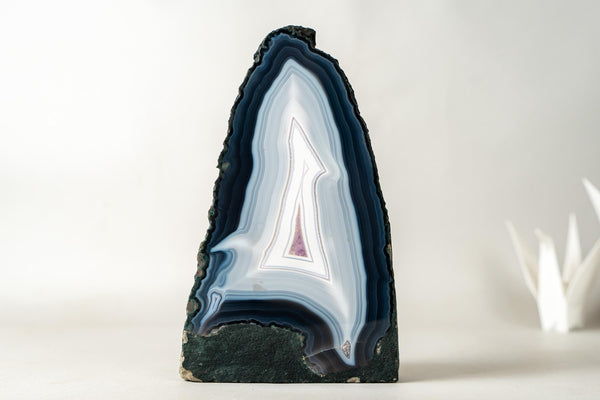 Natural Blue and White Lace Agate Cathedral, AKA Blue and White Banded Agate with Artistic Flame - Like Swirl Drawings - 8 lb. - E2D Crystals & Minerals