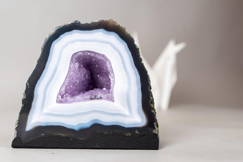 Rare Striped White Lace Agate Geode with Lavender Druzy Crystal – Small Natural Geode - 6 Lb - E2D Crystals & Minerals