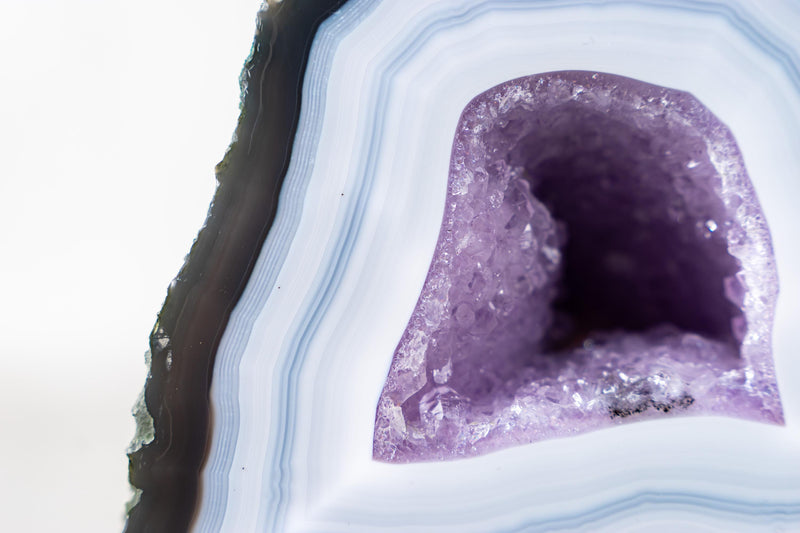 Rare Striped White Lace Agate Geode with Lavender Druzy Crystal – Small Natural Geode - 6 Lb - E2D Crystals & Minerals