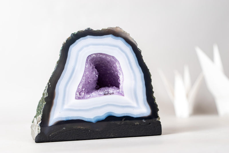 Rare Striped White Lace Agate Geode with Lavender Druzy Crystal – Small Natural Geode - 6 Lb - E2D Crystals & Minerals
