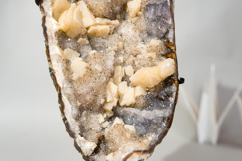 Rare Galaxy Amethyst Druzy Cluster with Golden Goethite, Flowers and Calcite, 6.2 Lb - Ethically Sourced - E2D Crystals & Minerals